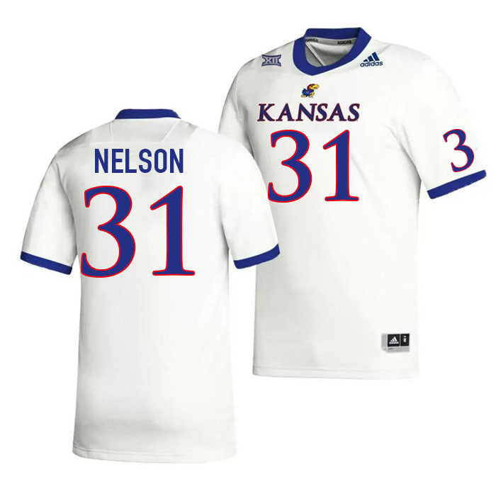 Men #31 Landon Nelson Kansas Jayhawks College Football Jerseys Stitched Sale-White